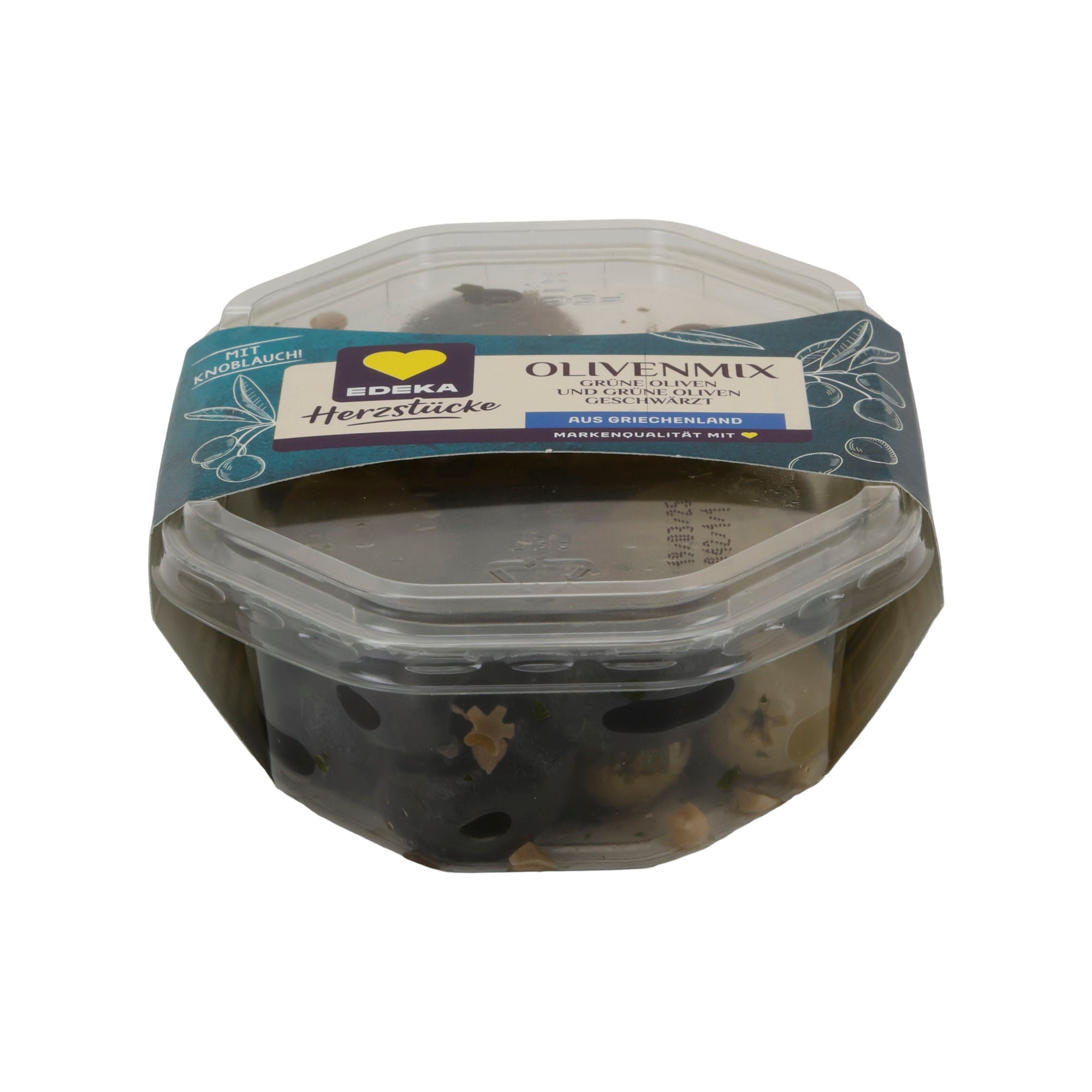 Olivenmix EDEKA Herzstücke | Oliven | Mit Knoblauch, mediterrane Oliven aus Griechenland | 150 g EDEKA